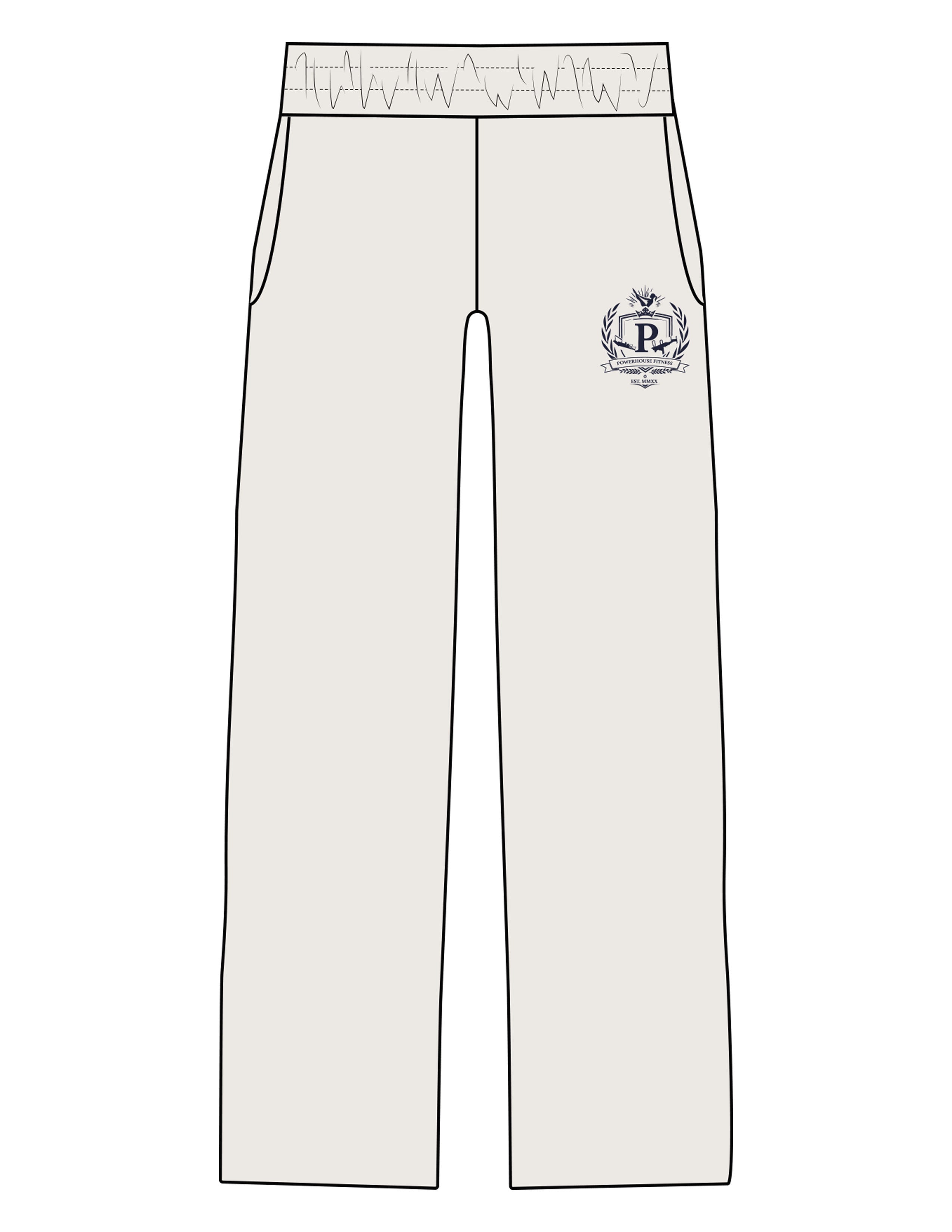 The Mens Straight Leg Sweatpants - Bone - Powerhouse Fitness - Left Leg - Printed - Navy
