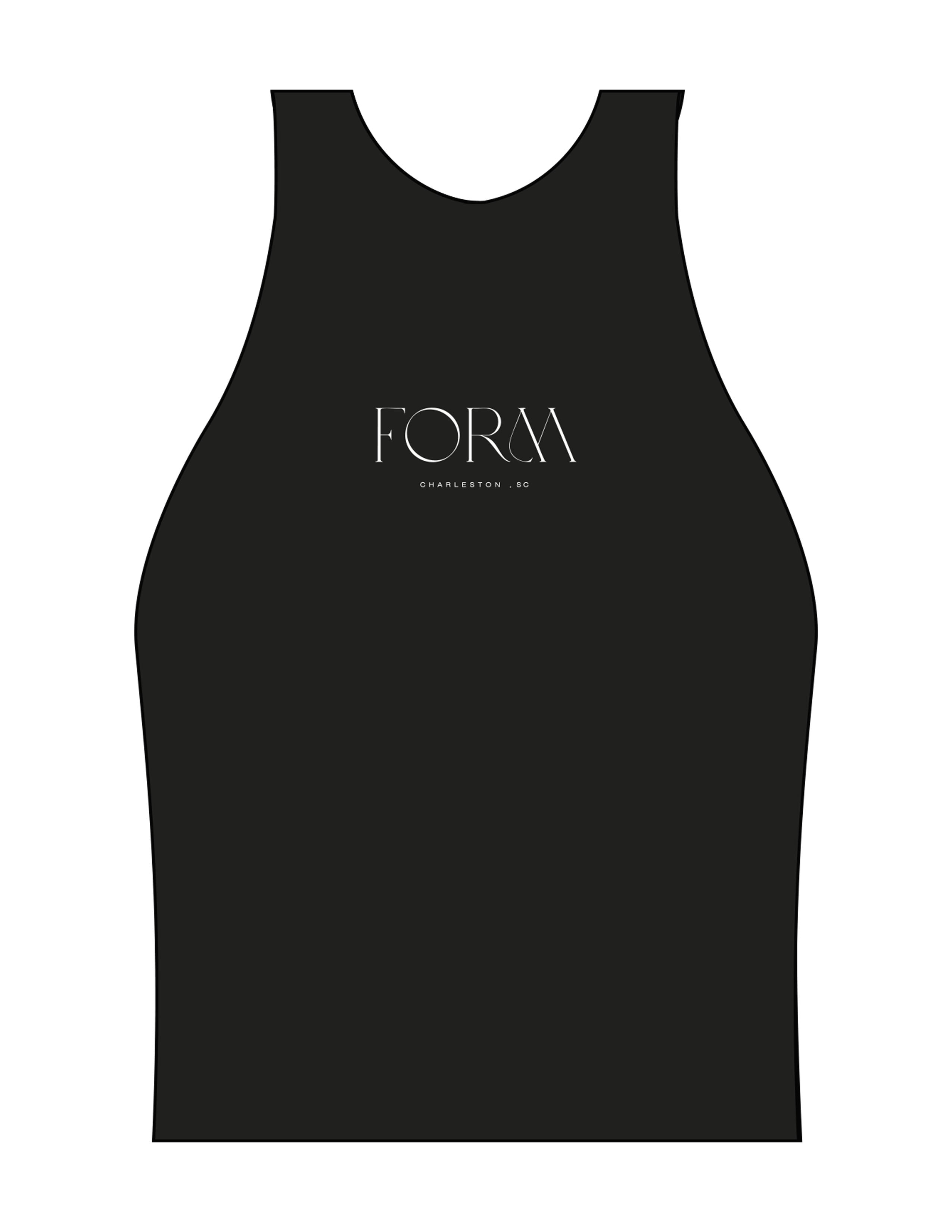 The High Neck Racer Tank - Black - Form Charleston - Center Chest Stacked - Printed - White