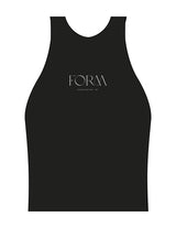 The High Neck Racer Tank - Black - Form Charleston - Center Chest Stacked - Printed - White