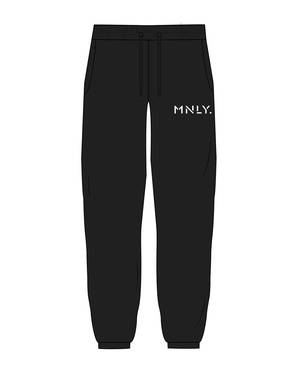 The Mens Classic Sweatpants - Black - MNLY - Left Leg & Back Pocket - Embroidered - White