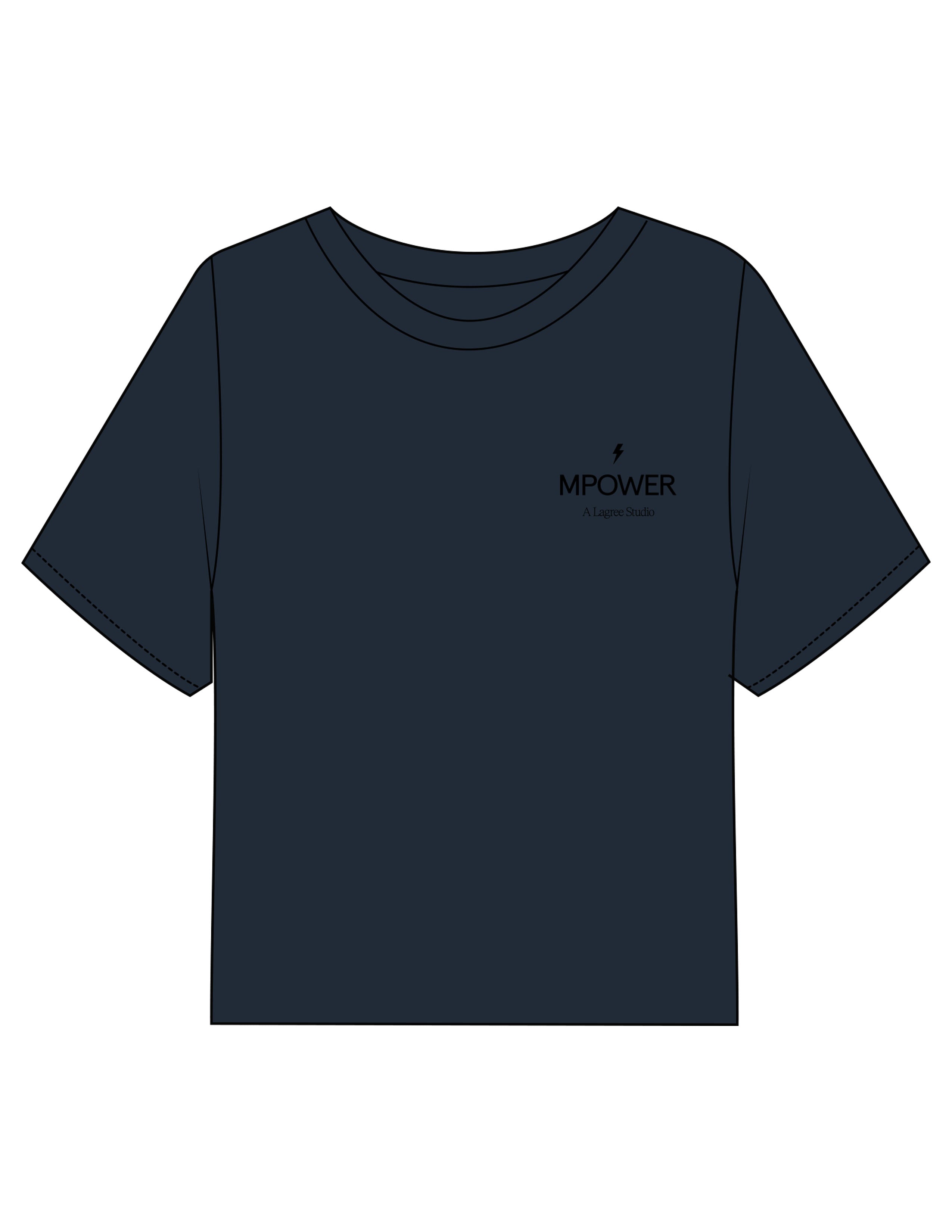 The Boxy Crop Tee - Navy - MPOWER - Left Chest Stacked & Back Image - Printed - Black