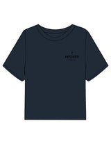 The Boxy Crop Tee - Navy - MPOWER - Left Chest Stacked & Back Image - Printed - Black