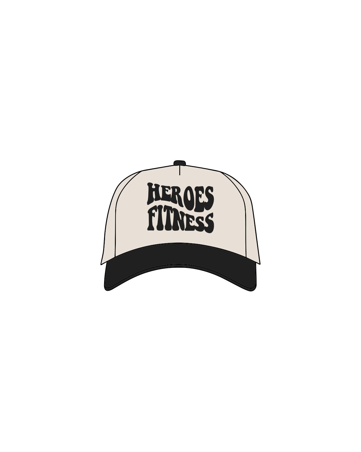 The Canvas Cap - Natural / Black - Heroes Fitness - Center Crown Stacked - Printed - Black