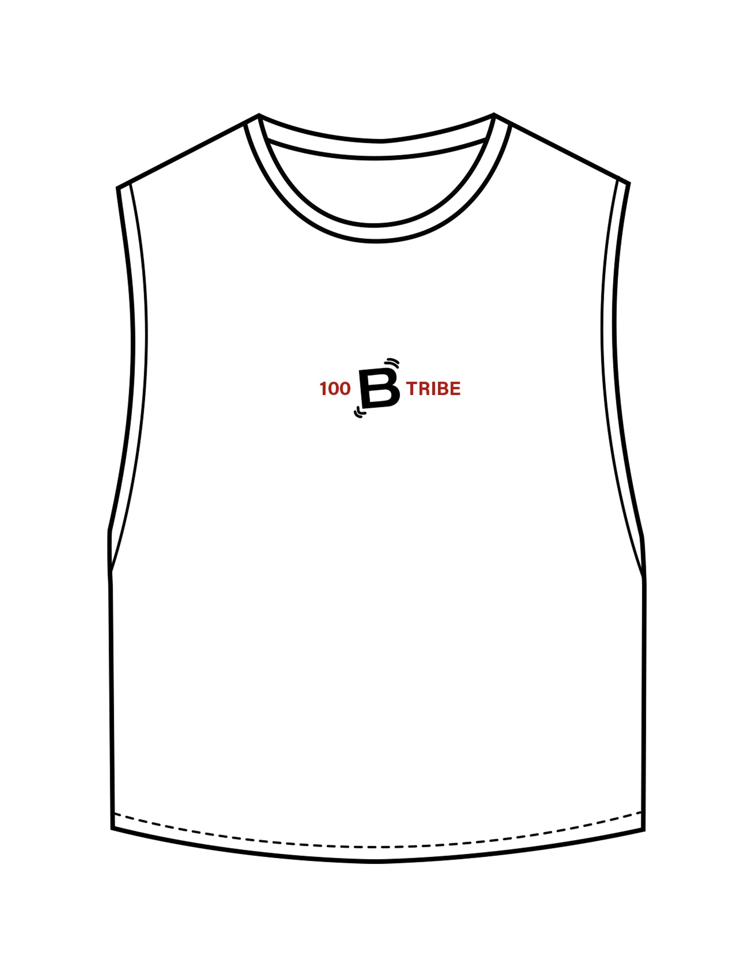 The Crop Muscle Tank - White - Tremble - Center Chest "100 B Tribe" - Printed - Full Color