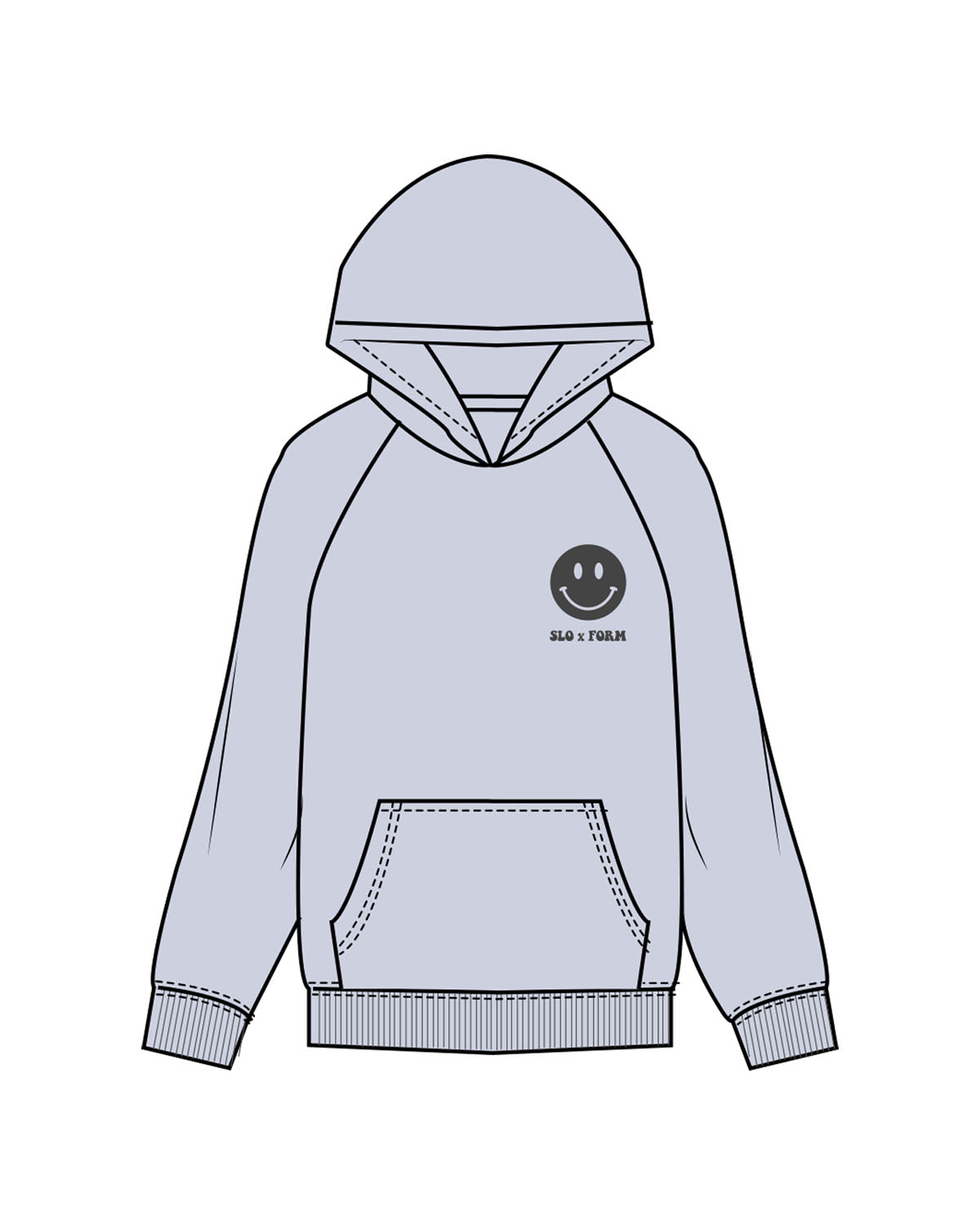 The Womens Hoodie - Powder - Slo x Form - Left Chest Stacked & Center Back Stacked - Printed - Charcoal