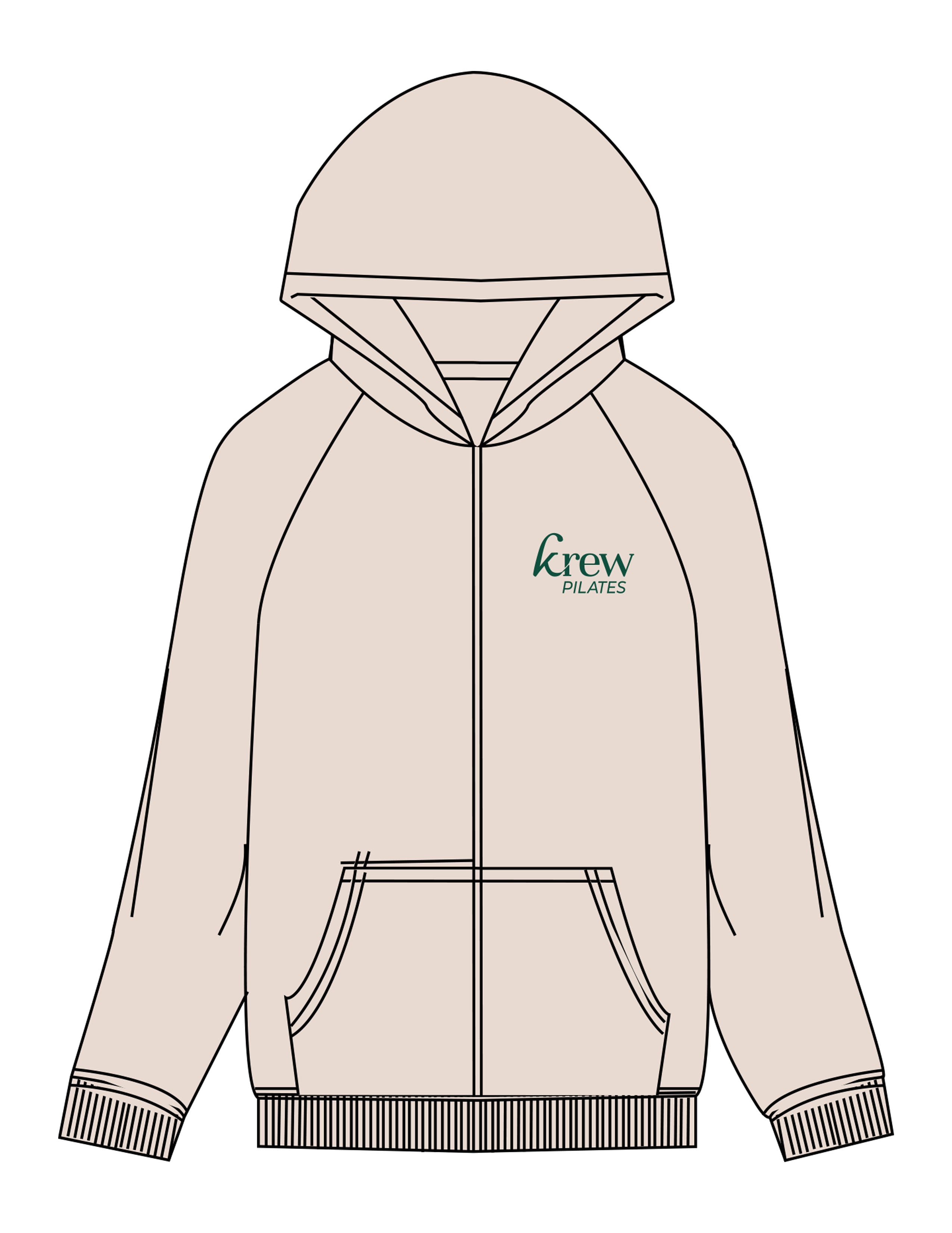 The Recycled Unisex Zip Hoodie - Polar - Krew Pilates - Left Chest Stacked & Back Stacked - Printed - Full Color