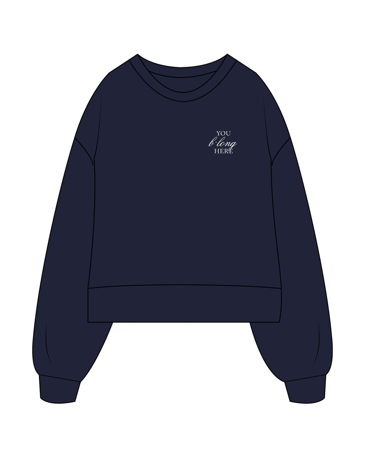 The Womens Heavyweight Crop - Navy - B Long Pilates - Left Chest Stacked & Back Neckline Round - Embroidered - Cream