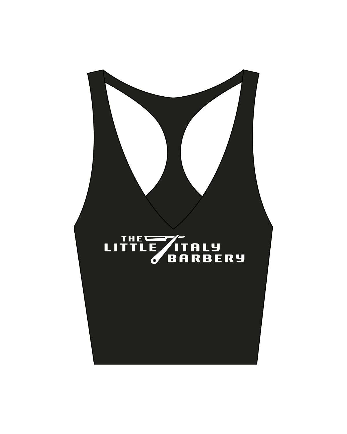 The Racer Tank - Black - Little Italy Barbery - Center Chest Stacked - Printed - White