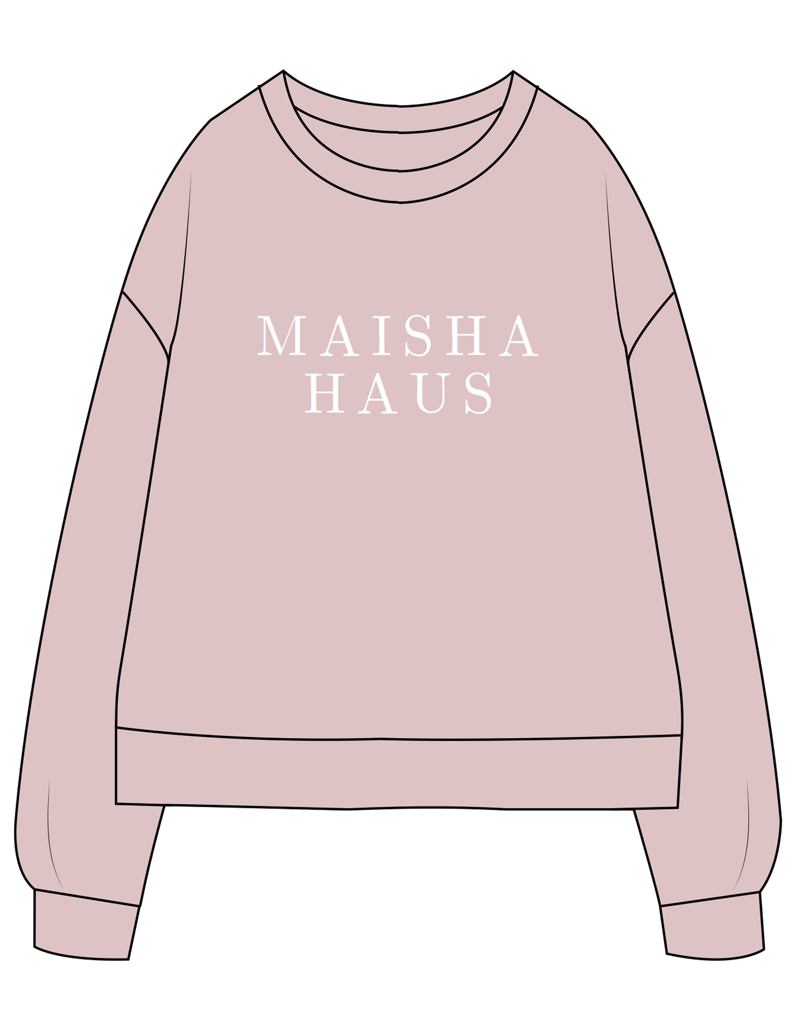 The Recycled Unisex Crewneck - Blush - Maisha Haus - Center Chest Stacked & Center Back - Printed - White