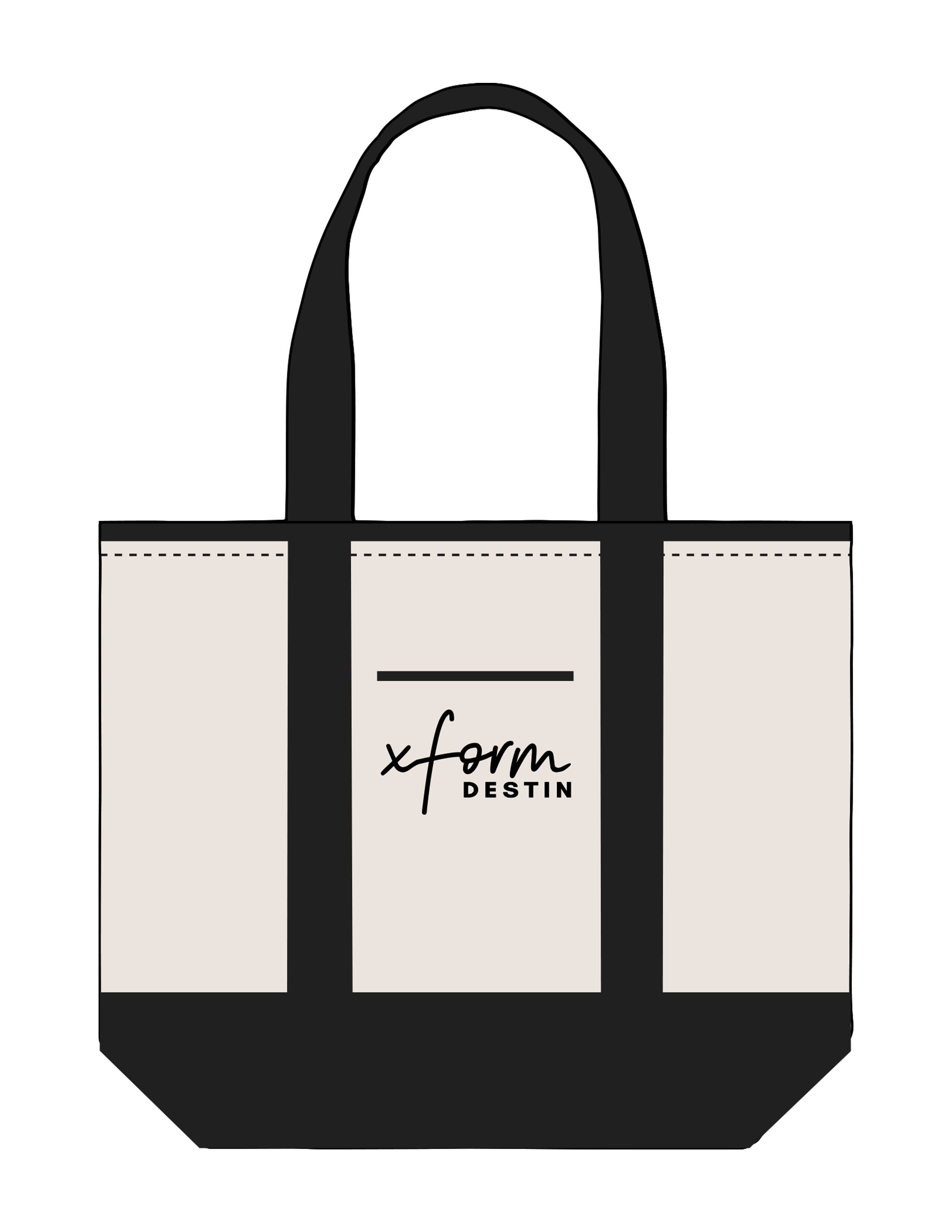 The Contrast Tote Bag - Natural / Black - treadformer30A - Center Body Stacked - Printed - Black