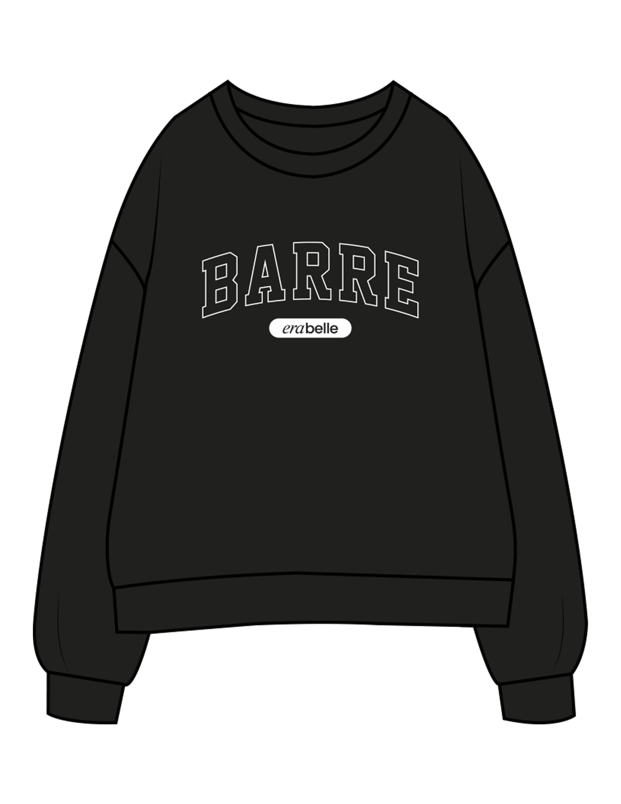 The Womens Crewneck - Black - Erabelle - Chest Arc Stacked "BARRE" - Printed - White