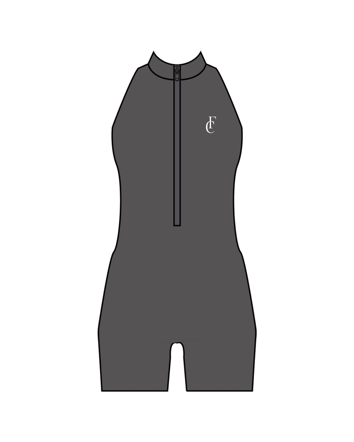 The High Neck Zip Jumpsuit - Grey - Flowcorps - Left Chest - Printed - White