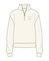 The Womens 1/4 Zip - Off White - Aligned Pilates - Left Chest Icon Stacked - Embroidered - Dark Green