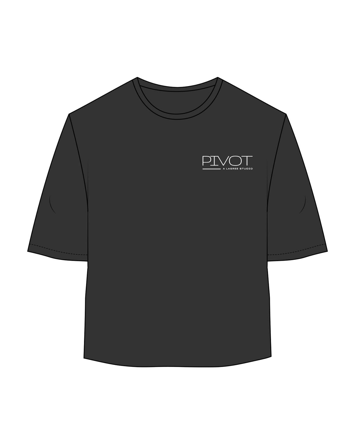 The Oversized Crop Tee - Black - Pivot - ALS - Left Chest Stacked & Back Image Stacked - Printed - White