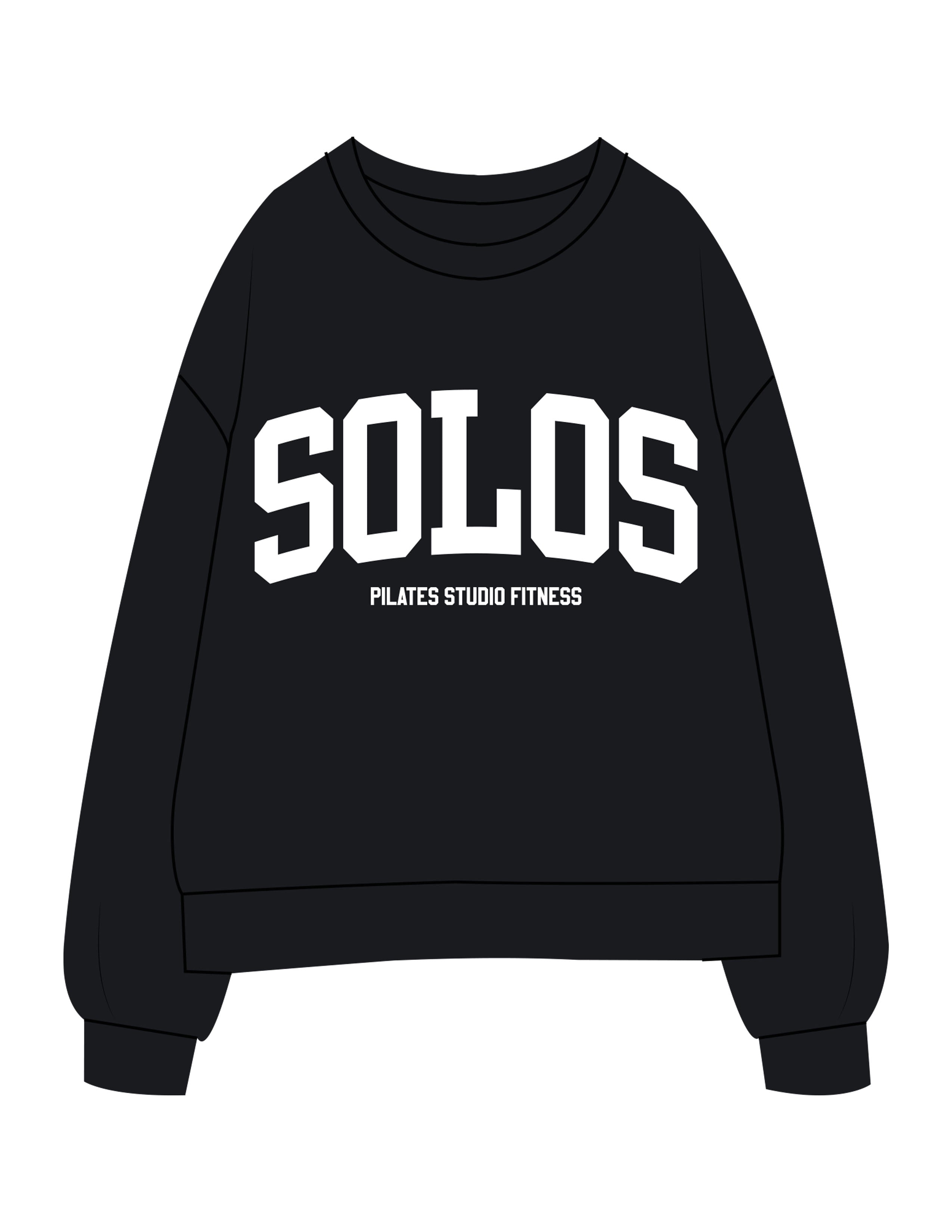 The Mens Classic Crewneck - Navy - Solos Pilates - Center Chest Stacked - Printed - White