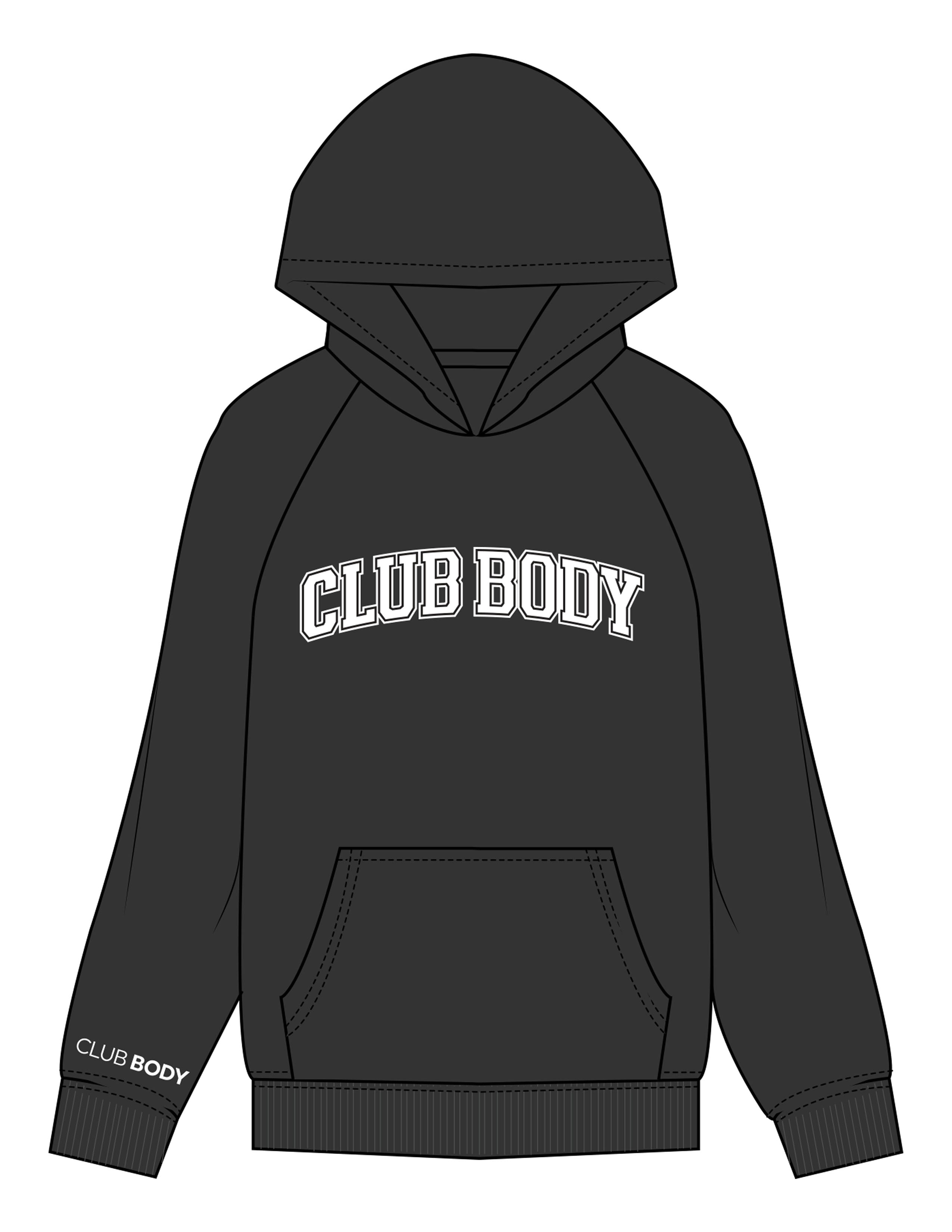 The Mens Hoodie - Washed Black - Club Body - Center Chest & Right Sleeve - Printed - Full Color