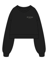 The Womens Crop Crewneck - Black - Polish Dentistry - Left Chest Stacked - Embroidered - Full Color