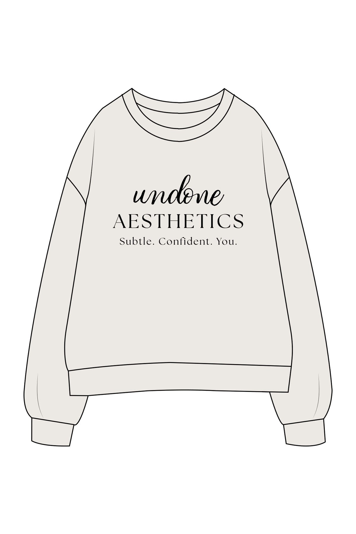 The Womens Crewneck - Bone - Undone Aesthetics - Center Chest Stacked - Printed - Black