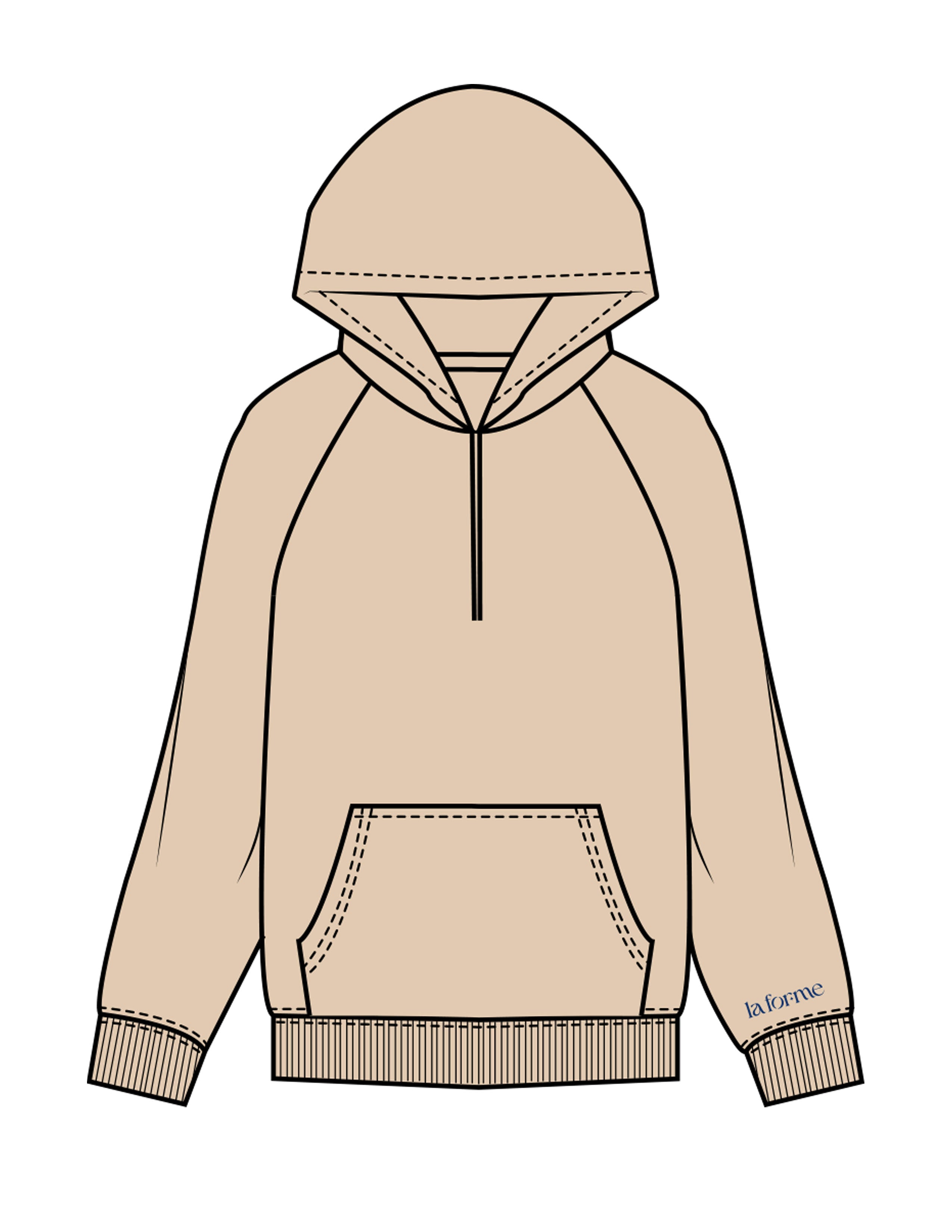 The Half Zip Hoodie - Nude - LA FORME PILATES - Left Sleeve - Embroidered - Full Back - Printed - Navy