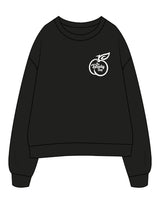 The Womens Crewneck - Black - The Booty Shop - Left Chest - Apple - Back Center Stacked - Apple - White