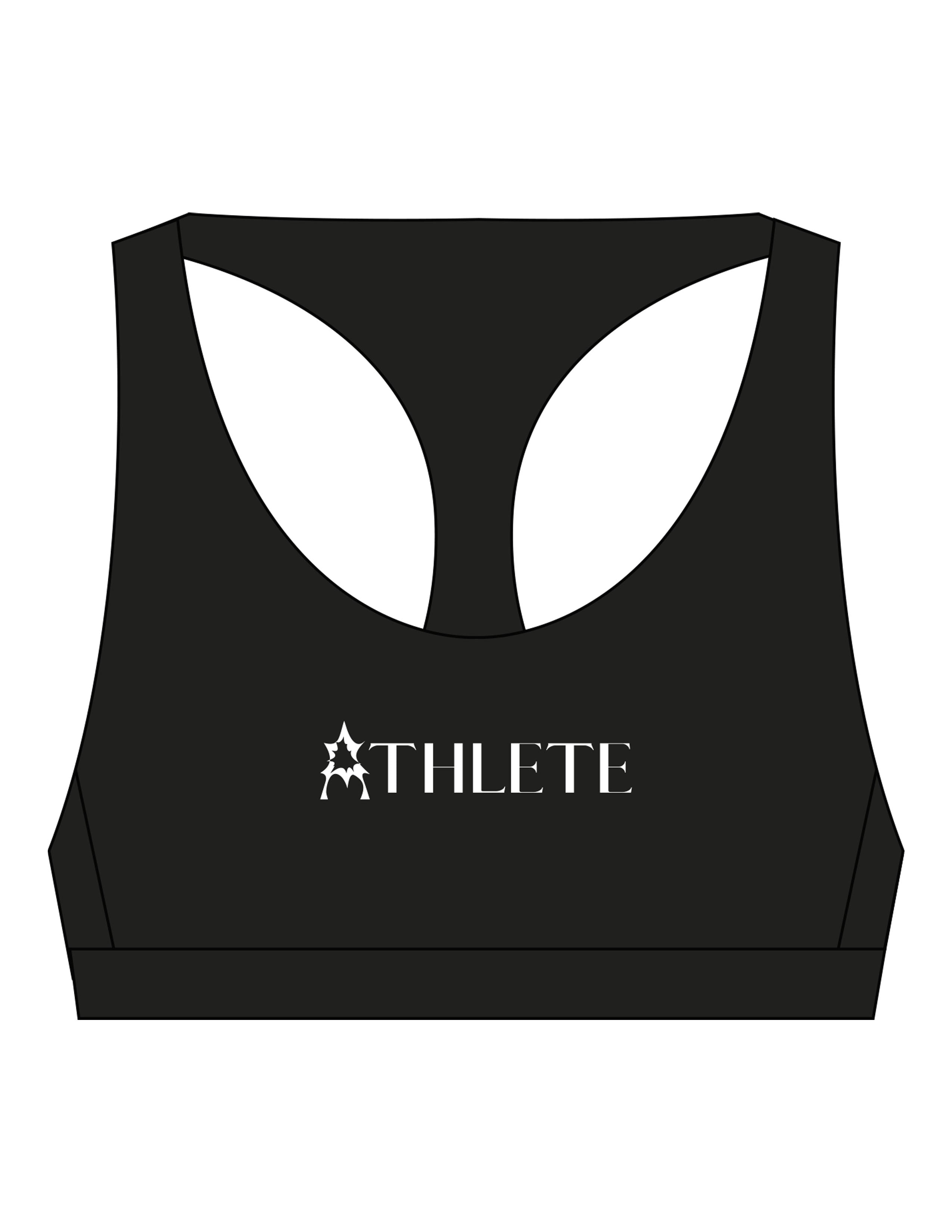 The Racer Bra - Black - Activate House - Center Chest "ATHLETE" - Printed - White