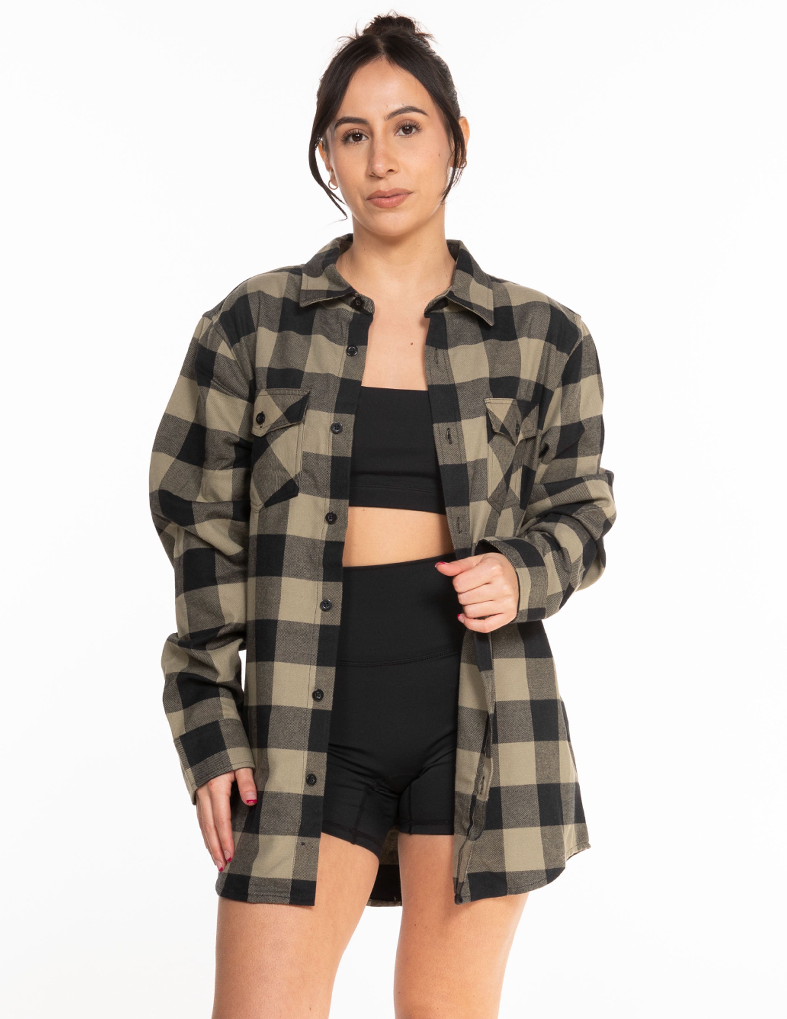 The Flannel - Olive / Black - Powerhouse Fitness - Full Back - Printed - Off White