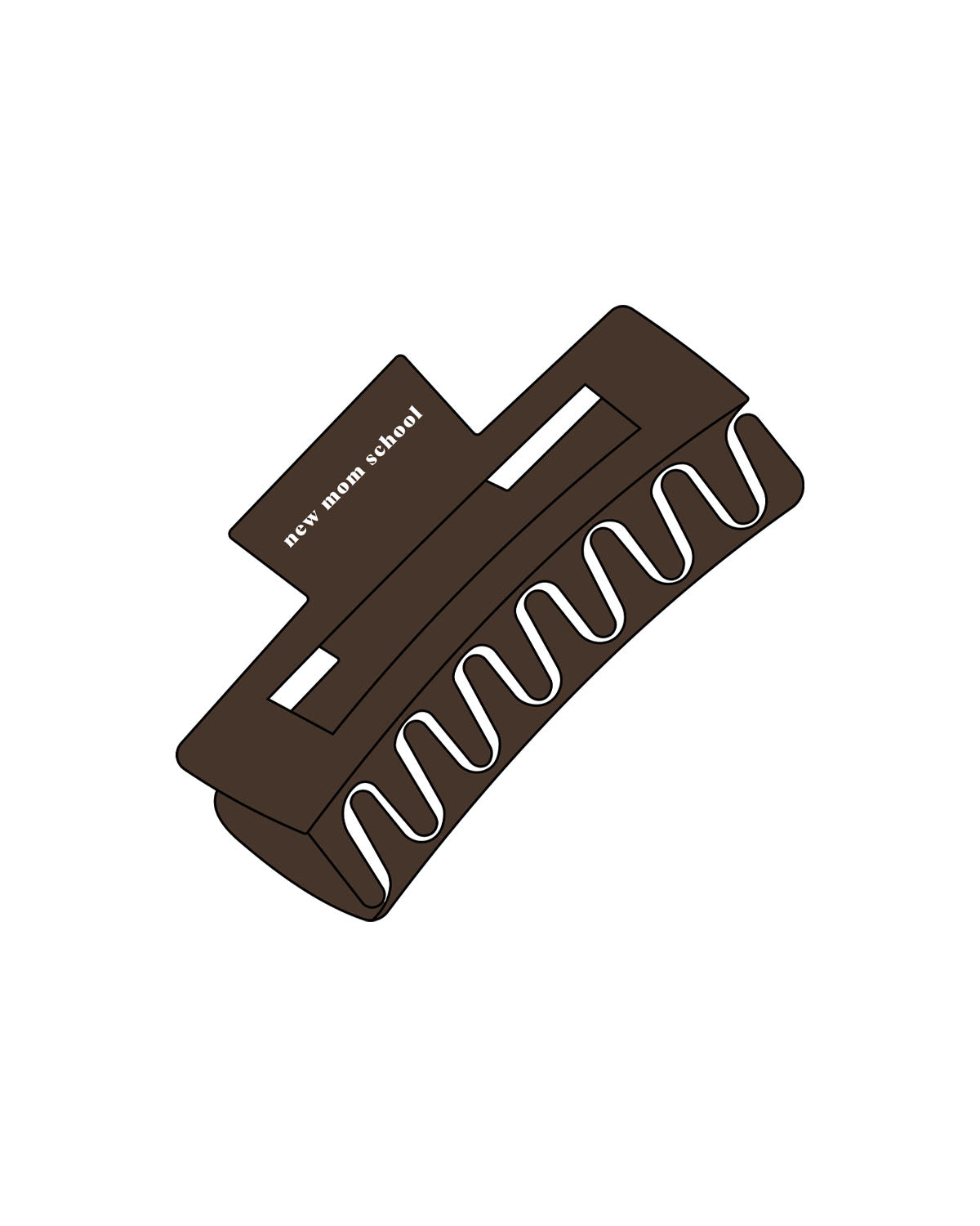 The Claw Hair Clip - Chocolate - New Mom School - Center Handle - Printed - White