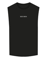 The Muscle Tank - Black - REFORM Pilates Studio - Center Chest & Back Neckline - Printed - White
