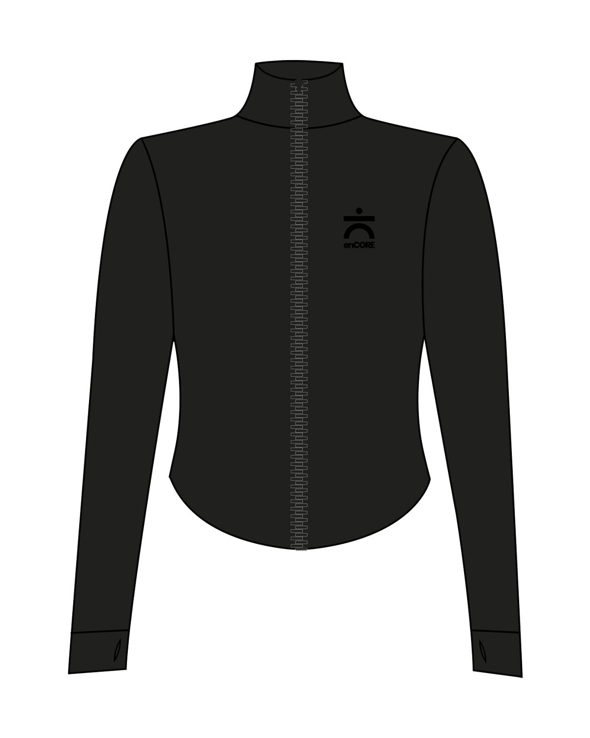 The 3/4 Crop Zip Jacket - Black - enCore Pilates - Left Chest Stacked - Printed - Tone on Tone