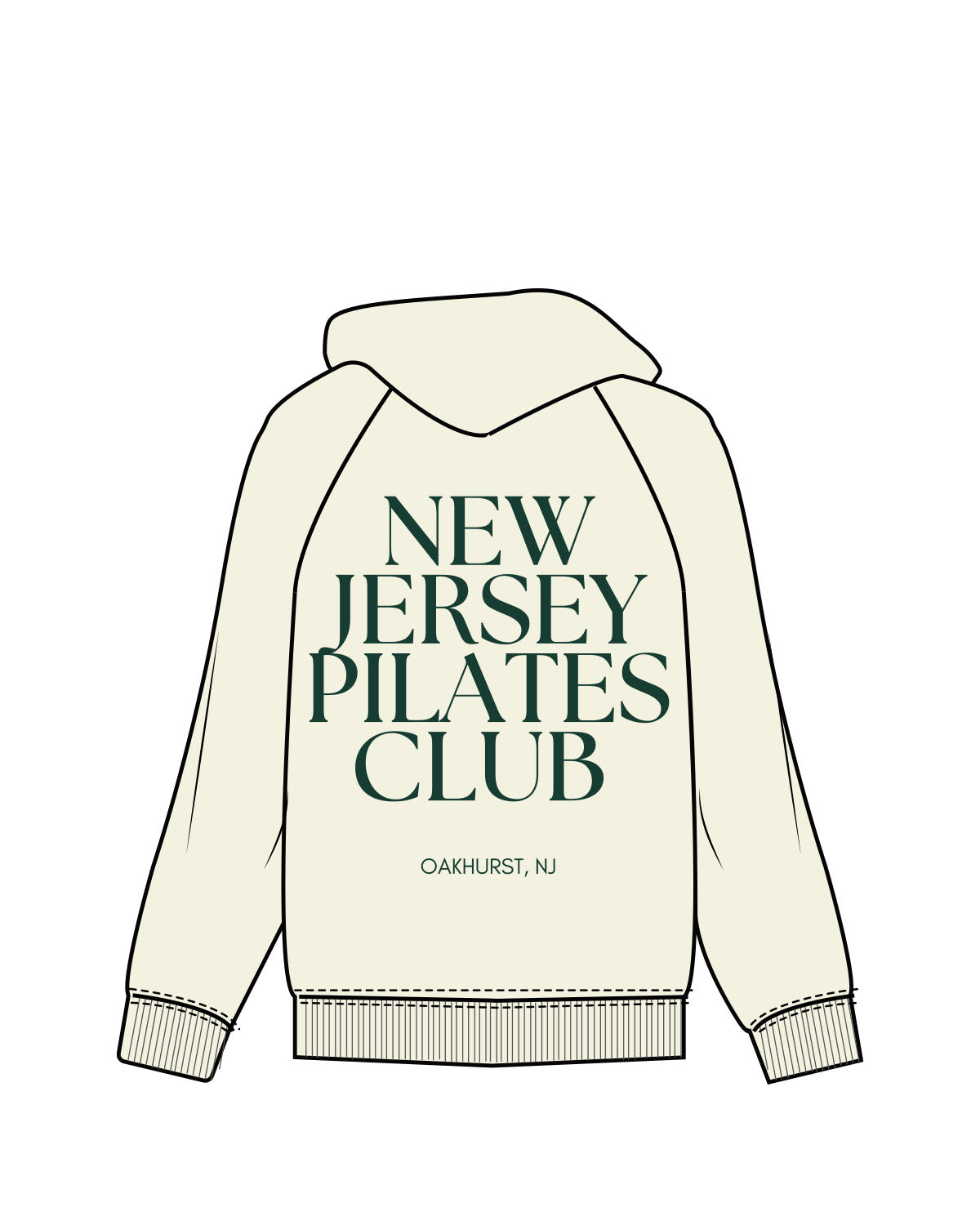 The Womens Hoodie - Butter - Forte Pilates - Left Chest & Back Center Stacked - Dark Green