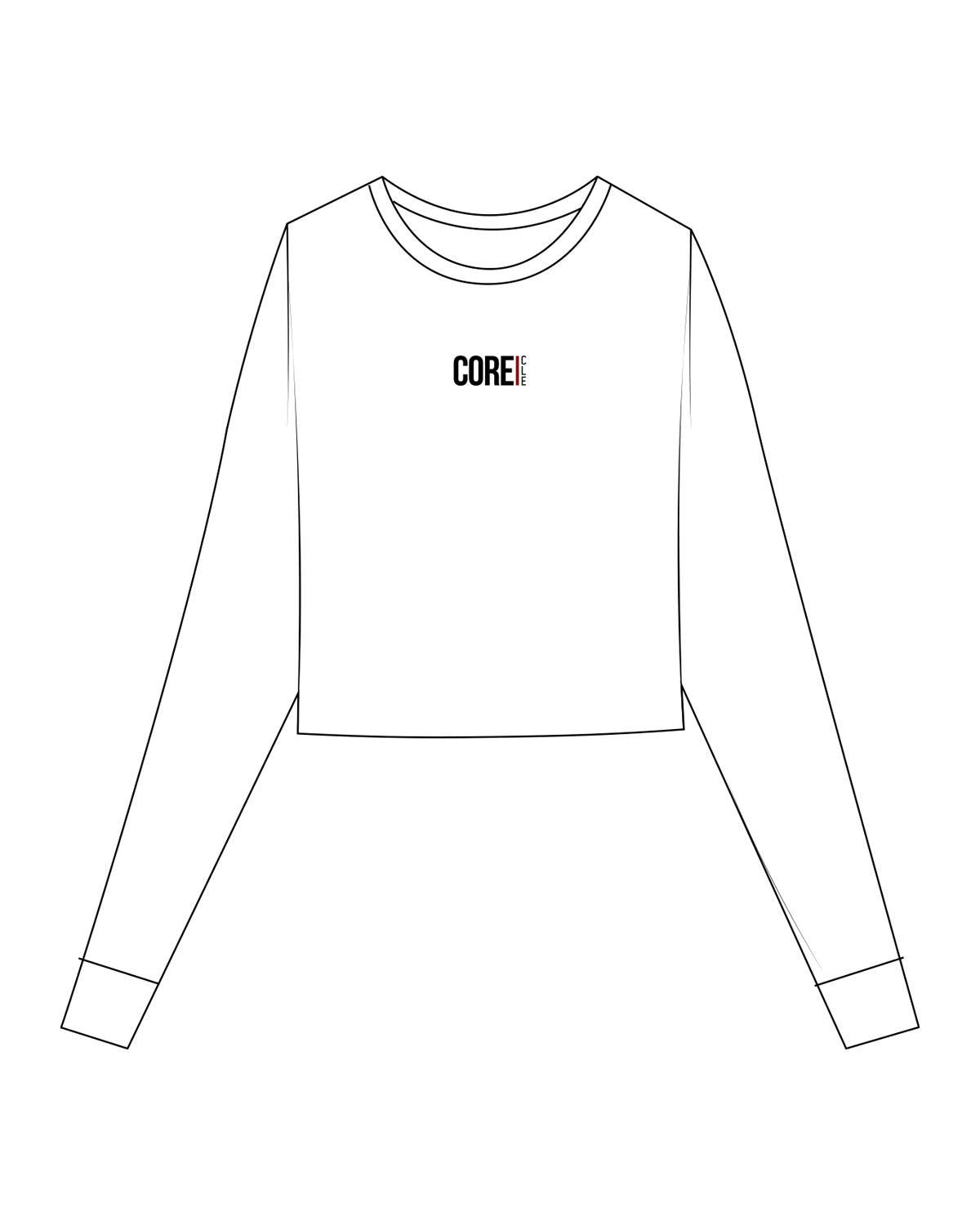 The Micro Rib Crop Long Sleeve - White - Core CLE - Printed - Full Color