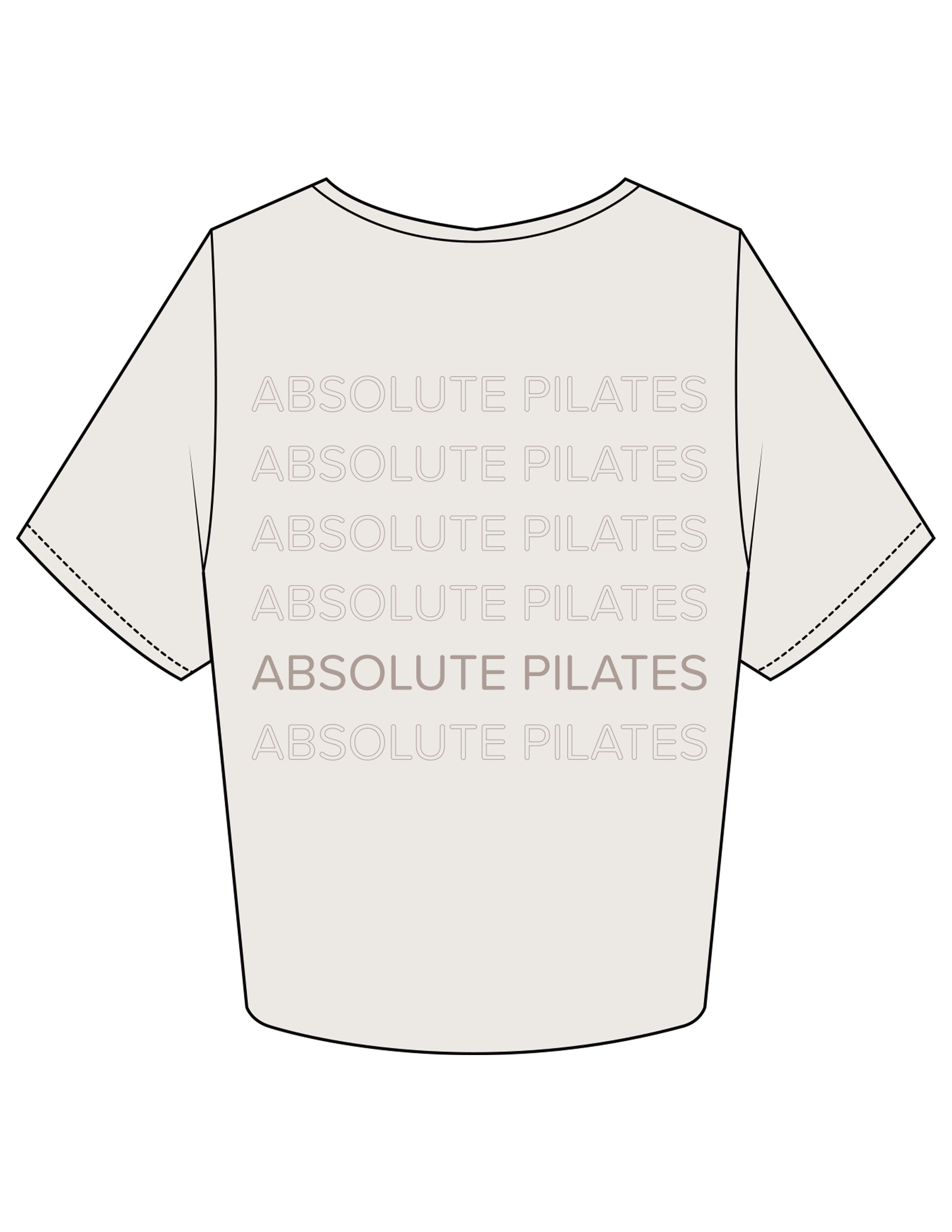 The Crop Tee - Bone - Absolute Pilates - Center Chest & Back Stacked - Printed - Tone on Tone