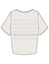 The Crop Tee - Bone - Absolute Pilates - Center Chest & Back Stacked - Printed - Tone on Tone