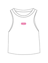 The Micro Rib Racer Crop - White - Studio Physique - Center Chest - Printed - Pink