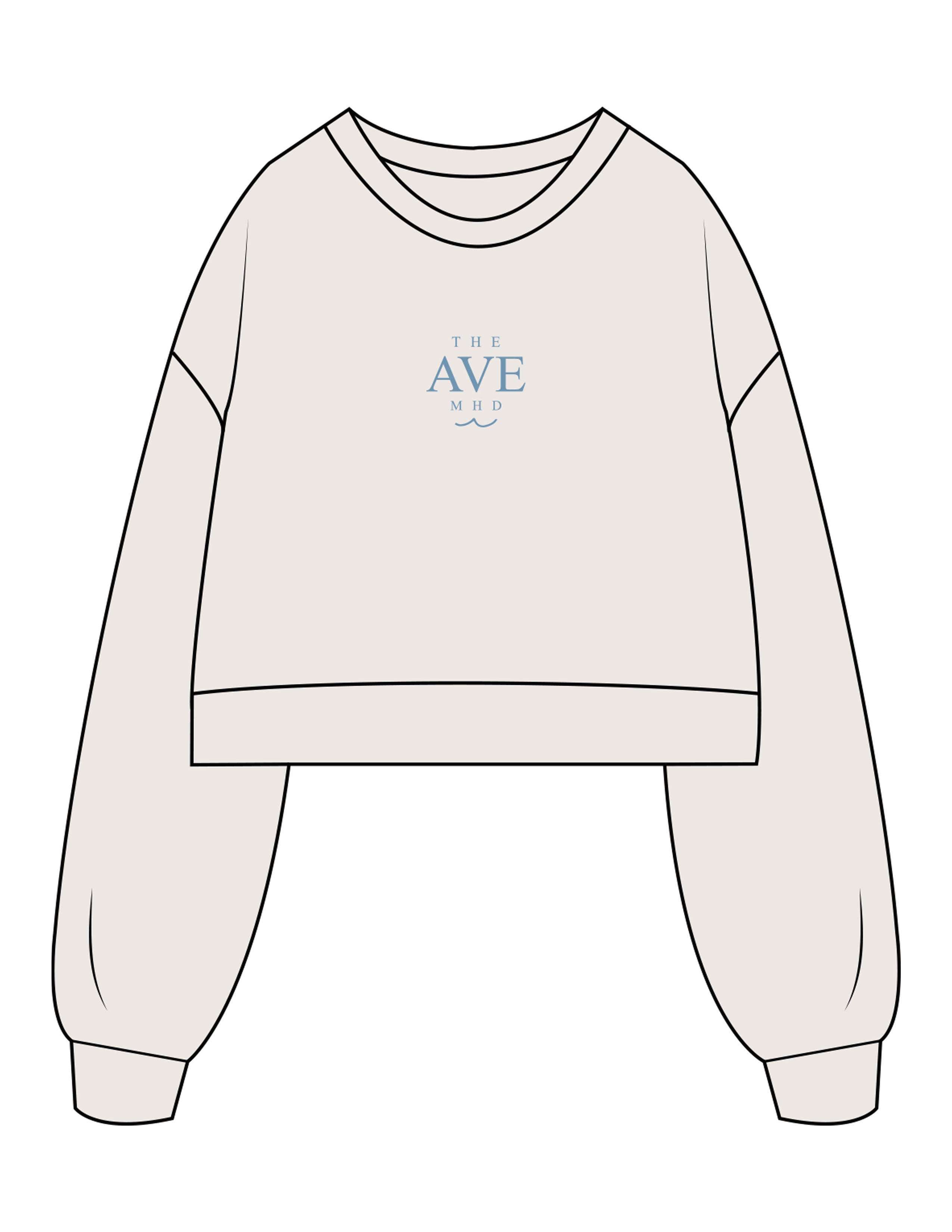 The Womens Crop Crewneck - Bone - The Ave Studio - Center Chest Stacked - Embroidered - Full Color