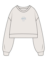 The Womens Crop Crewneck - Bone - The Ave Studio - Center Chest Stacked - Embroidered - Full Color