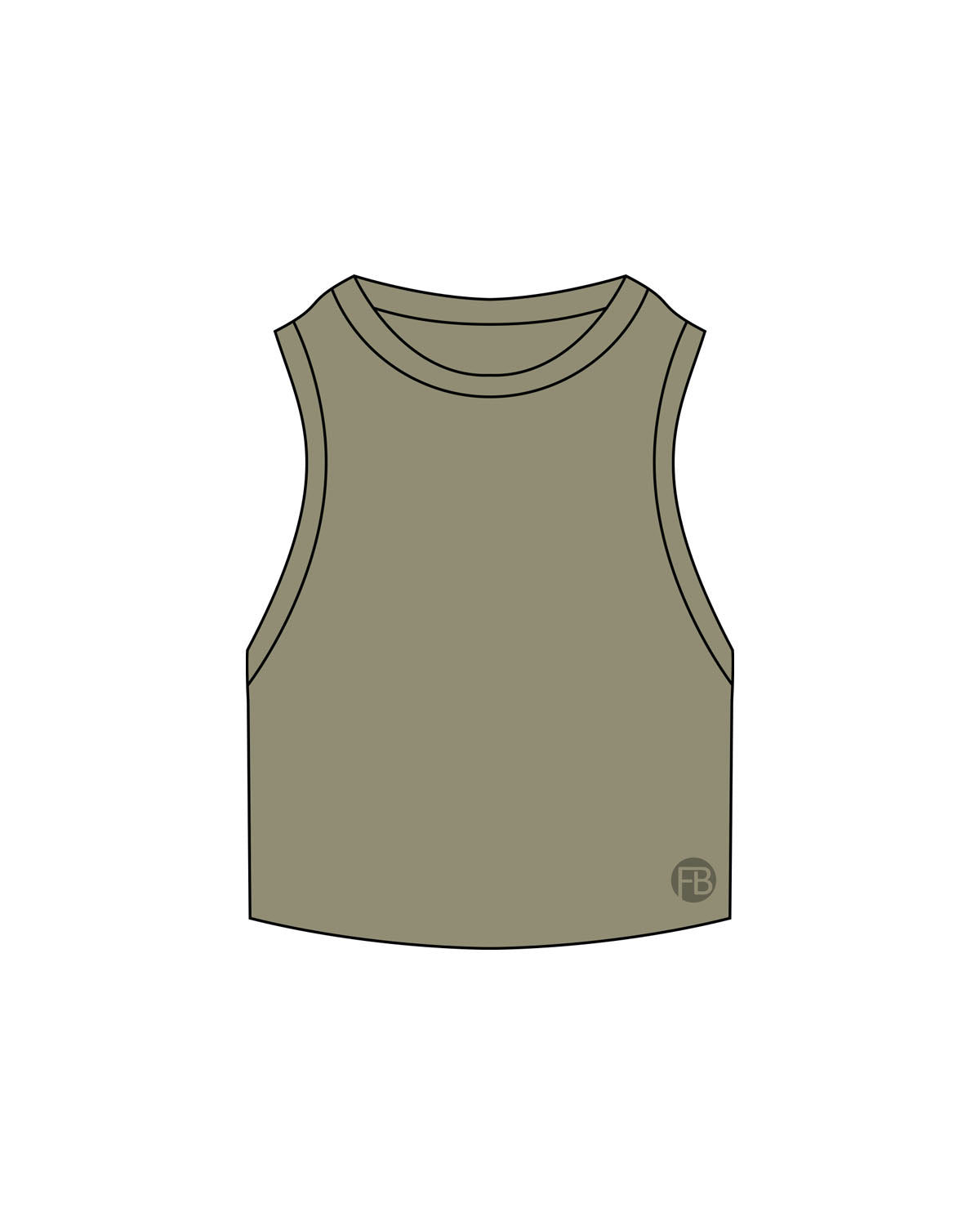 The Ribbed Crop Tank - Eucalyptus - Krista - Lower Left Corner - Embroidered - Tone on Tone