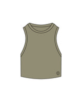 The Ribbed Crop Tank - Eucalyptus - Krista - Lower Left Corner - Embroidered - Tone on Tone
