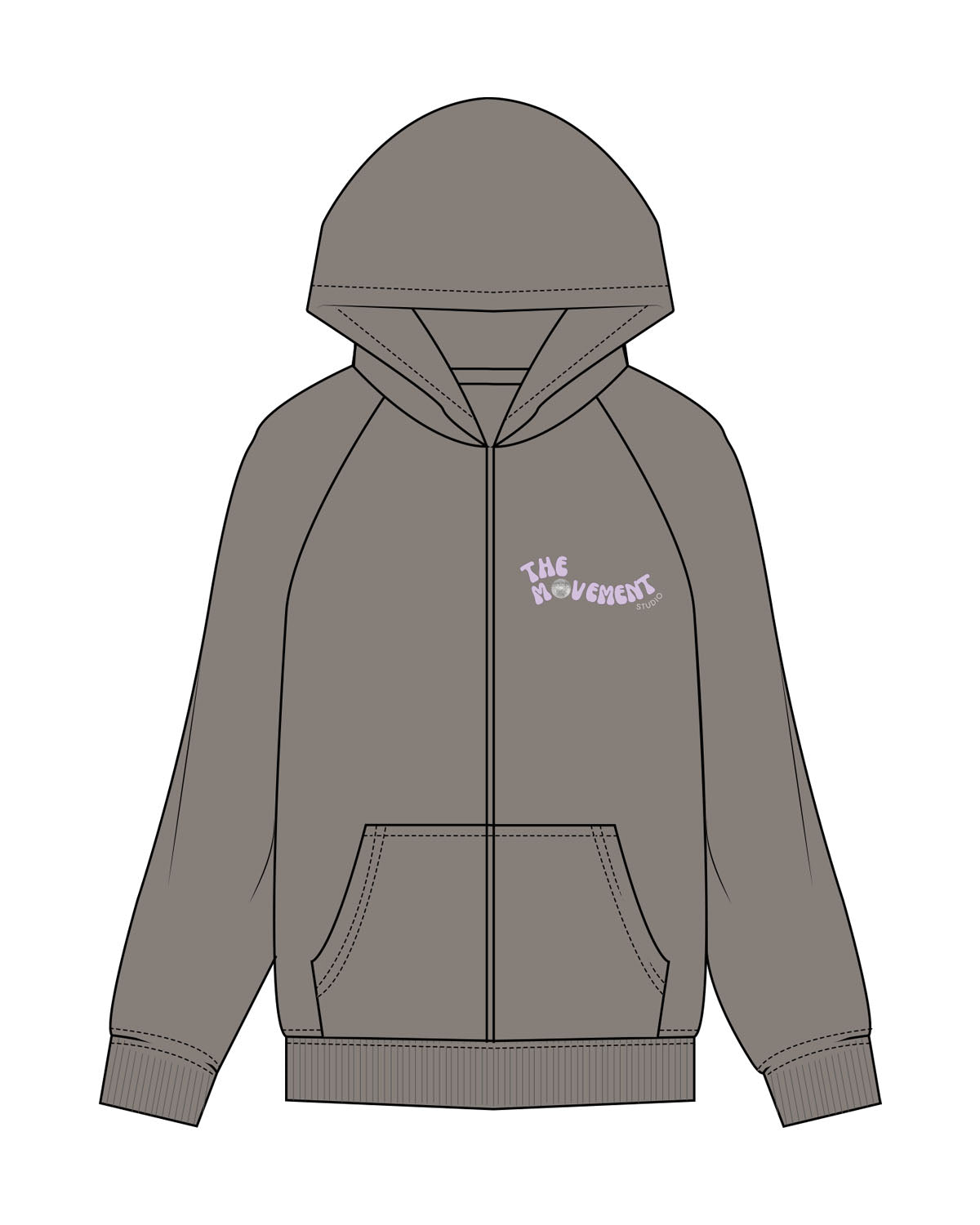 The Womens Zip Hoodie - Washed Gray - The Mvmt by Amanda - Left Chest & Back Stacked - Printed - Full Color