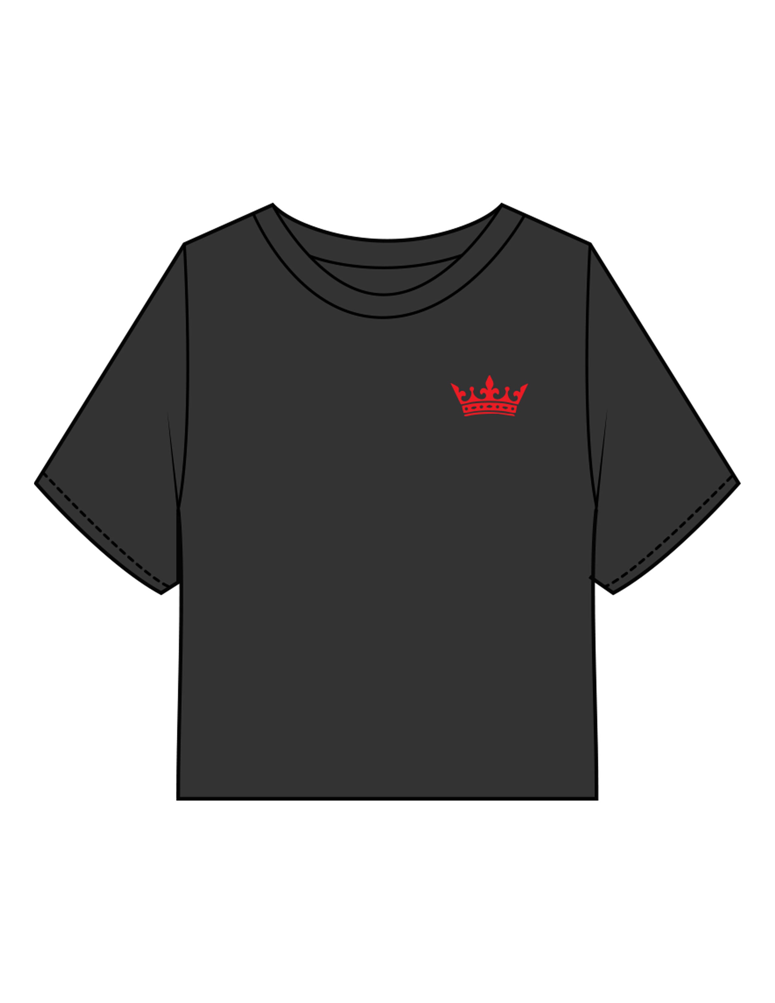 The Heavyweight Crop Tee - Washed Black - Royal Training Club - Left Chest Crown & Back Stacked - Printed - Full Color