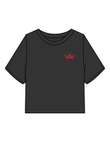 The Heavyweight Crop Tee - Washed Black - Royal Training Club - Left Chest Crown & Back Stacked - Printed - Full Color