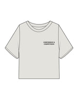 The Heavyweight Crop Tee - Washed Bone - CONFIDENCE  - Left Chest Stacked & Back Center - Full Color