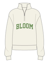 The Womens 1/4 Zip - Off White - Bloom Pilates - Center Front - Printed - Full Color