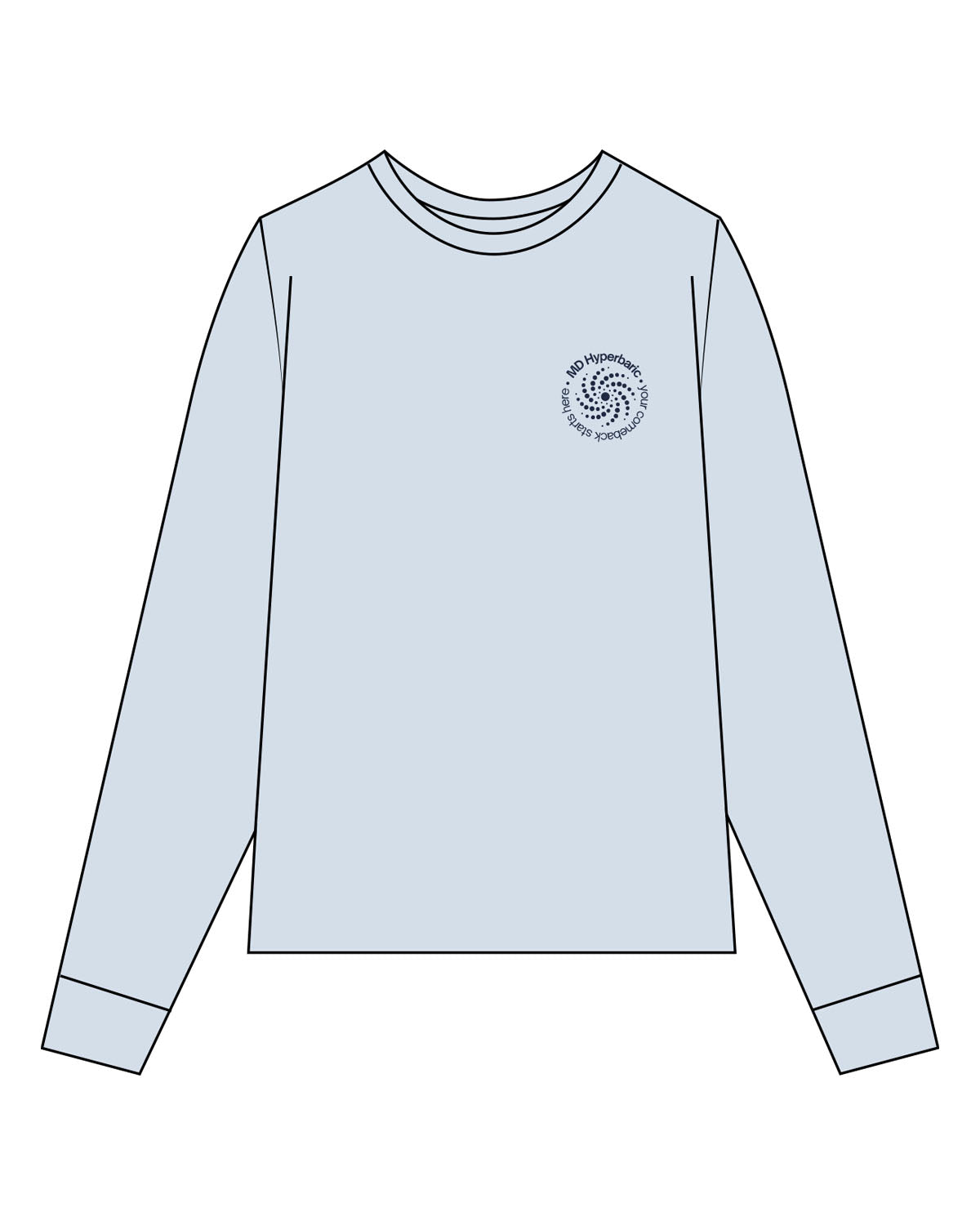 The Unisex Midweight Long Sleeve - Sky Blue - MD Hyperbaric - Left Chest Round & Back Illustration - Printed - Navy