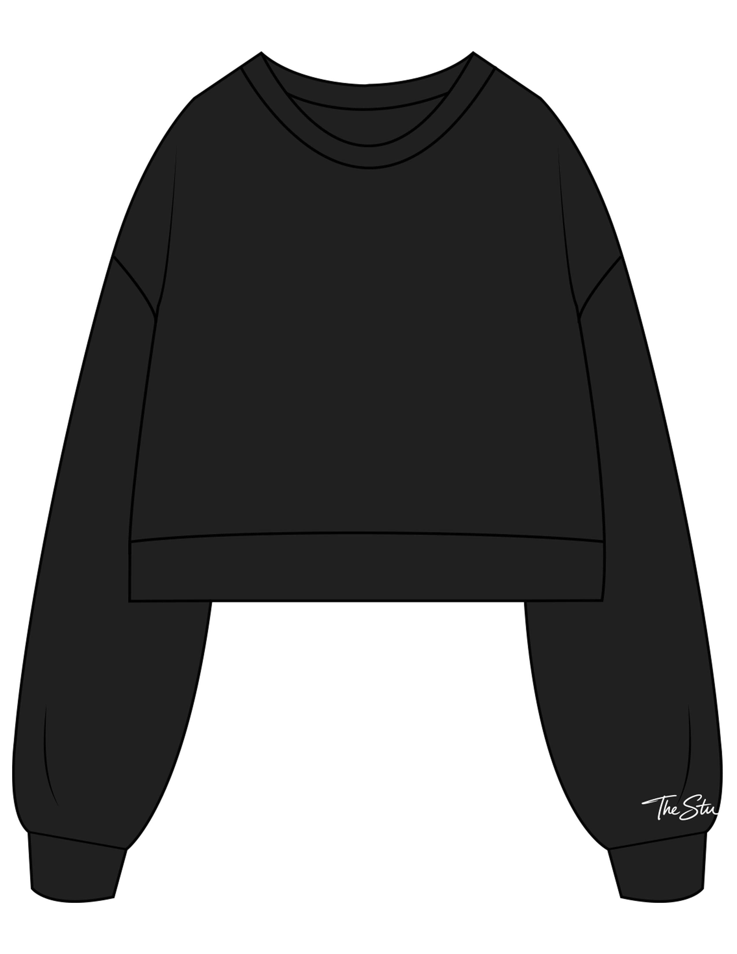 The Womens Crop Crewneck - Black - The Stu - Left Sleeve - Printed - White