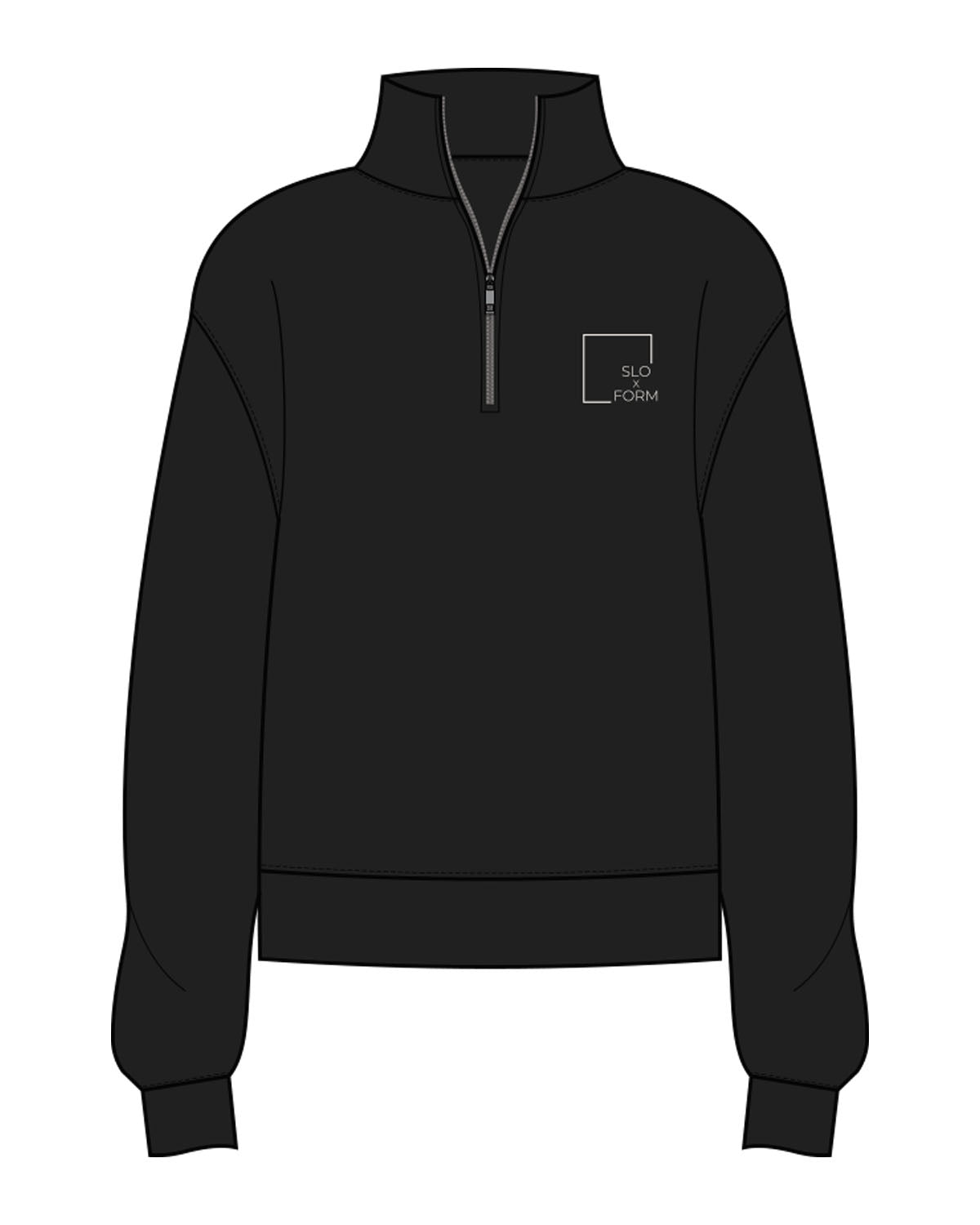 The Womens 1/4 Zip - Black - Slo x Form - Left Chest Squared - Printed - White
