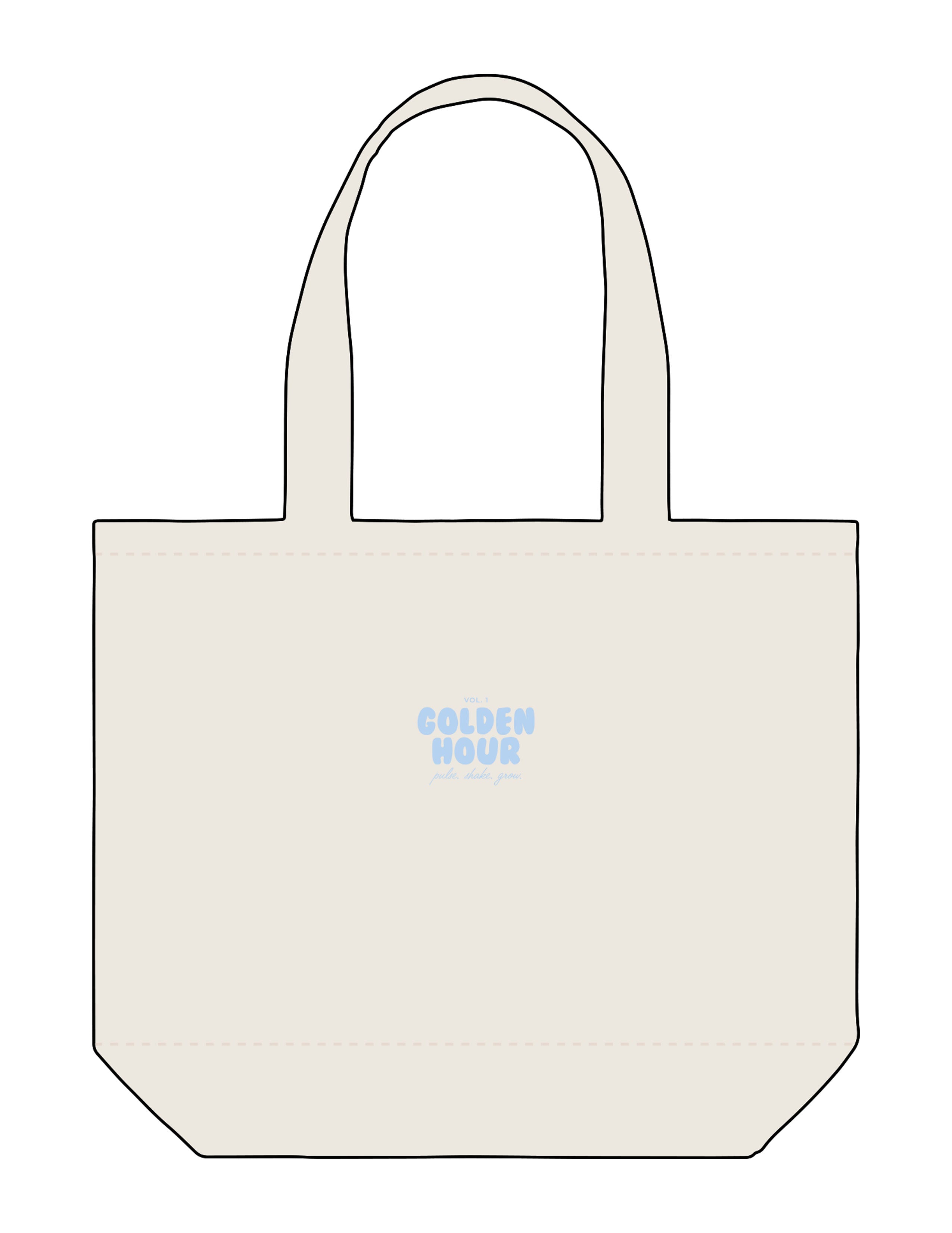 The Tote Bag - Natural - Golden Hour - Center Body Stacked w/ Script - Embroidered - Light Blue