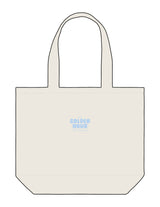 The Tote Bag - Natural - Golden Hour - Center Body Stacked w/ Script - Embroidered - Light Blue