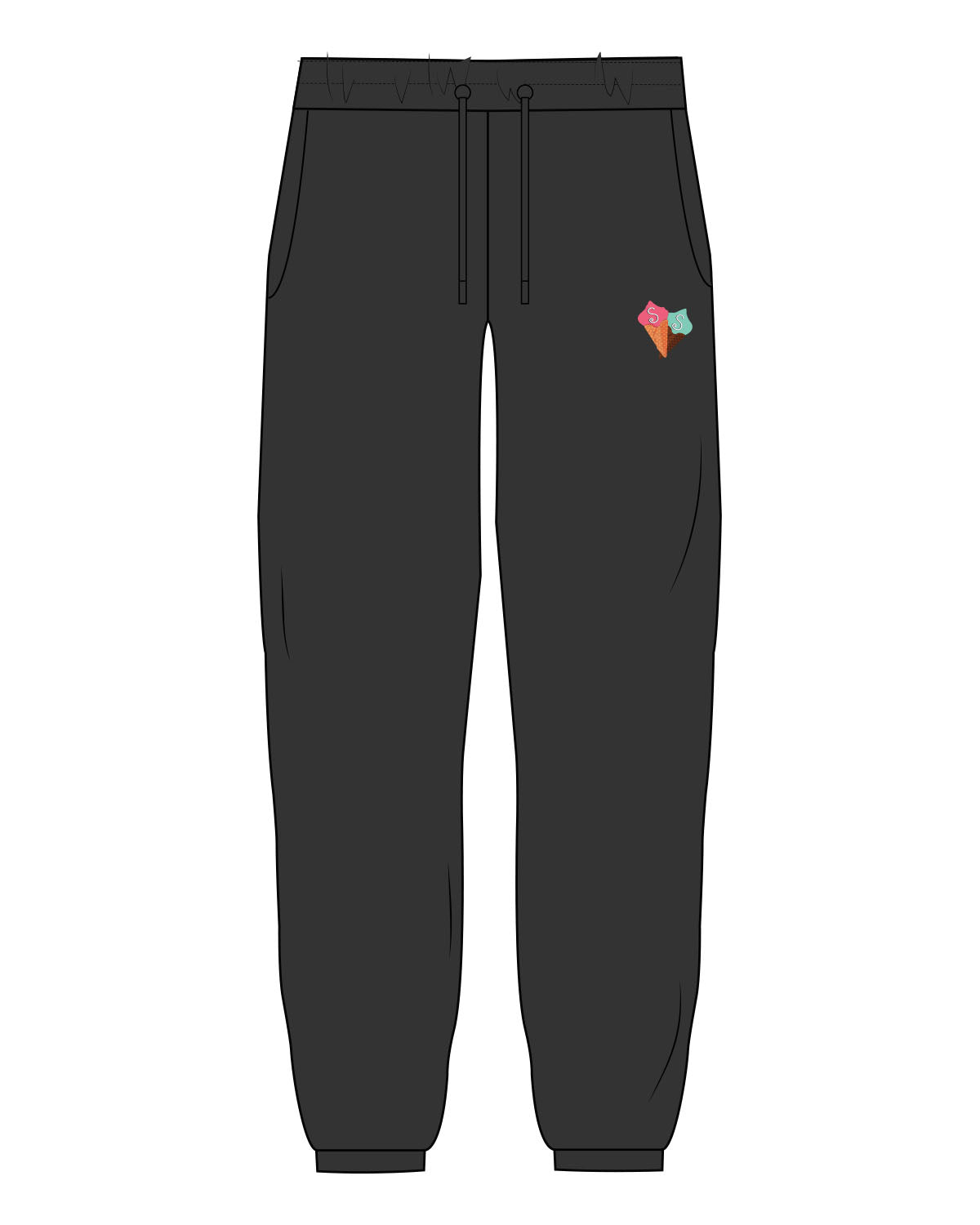 The Womens Classic Sweatpants - Washed Black - Country Store Main - Left Leg - Printed - Full Color