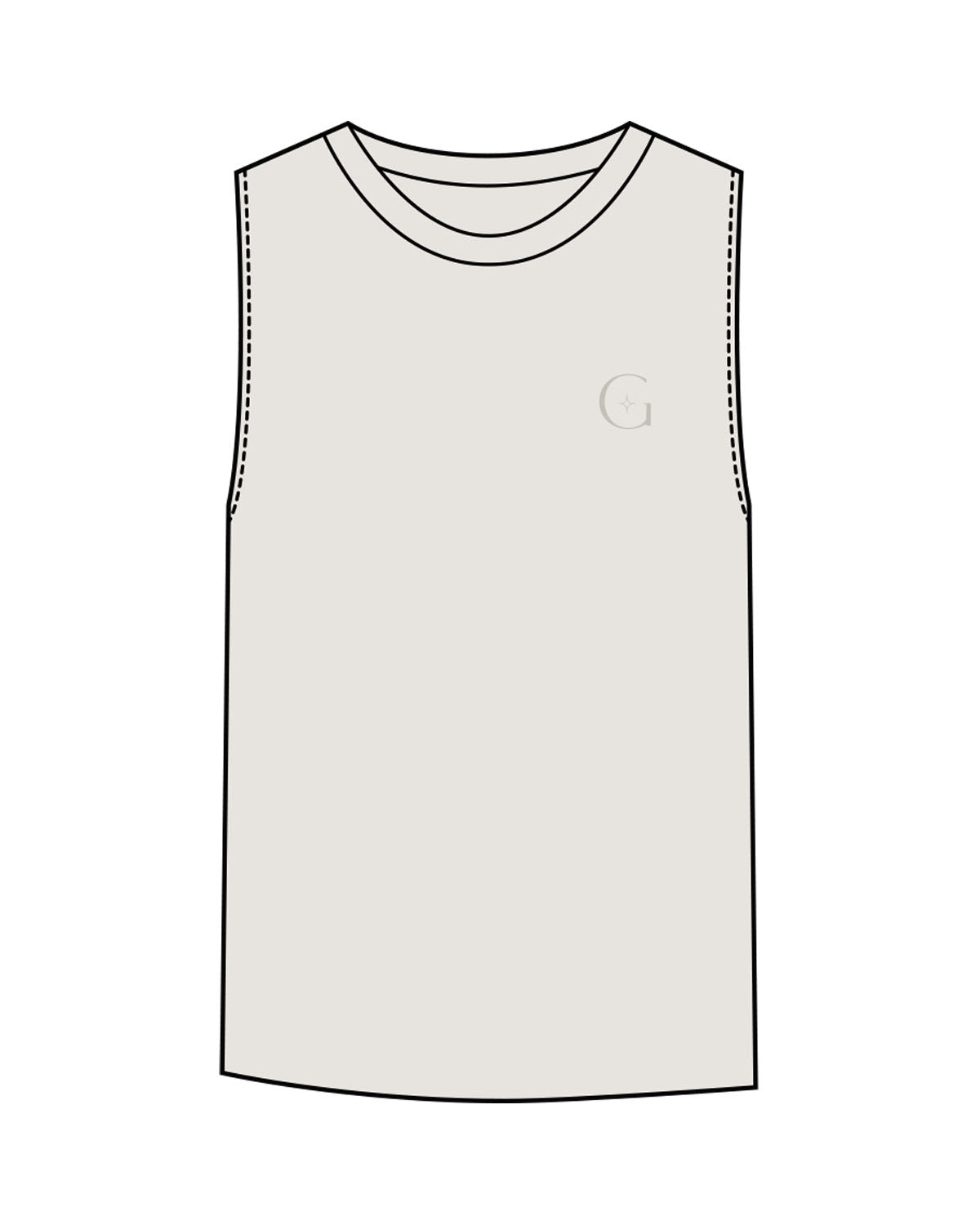 The Womens Heavyweight Tank - Washed Bone - GlowPilates - Left Chest & Back Stacked - Printed - Tone on Tone